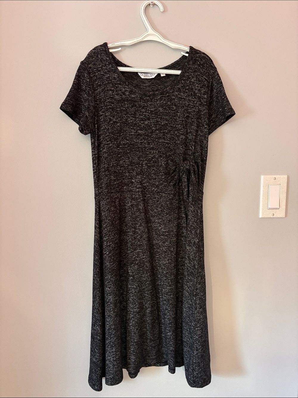Girls' Black Knit Casual Dress with Side Tie